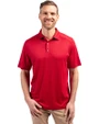 Front Profile of a man wearing a Cardinal Red Cutter & Buck Forge Eco Stretch Recycled Mens Polo