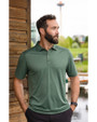 Man posing while wearing Dark Hunter Heather Cutter & Buck Forge Eco Stretch Recycled Mens Polo