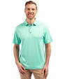 Front Profile of a man wearing a Fresh Mint Heather Cutter & Buck Forge Eco Stretch Recycled Mens Polo