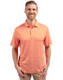 Front profile view of a man wearing a College Orange and White Cutter & Buck Forge Eco Double Stripe Stretch Recycled Mens Polo