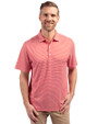 Front profile view of a man wearing a Red and White Cutter & Buck Forge Eco Double Stripe Stretch Recycled Mens Polo