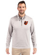 Baltimore Orioles Cooperstown Cutter & Buck Stealth Heathered Mens Big and Tall  Quarter Zip Pullover Polished Medium Gray Front