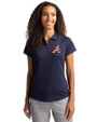 Atlanta Braves Cooperstown Cutter & Buck Forge Stretch Womens Short Sleeve Polo Liberty Navy Front