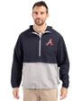 Atlanta Braves Cooperstown Cutter & Buck Charter Eco Recycled Mens Anorak Jacket Navy Blue/Polished Front