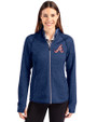 Atlanta Braves Cooperstown Cutter & Buck Mainsail Full Zip Hooded Womens Jacket Tour Blue Heather Front