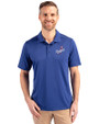 Los Angeles Dodgers Cooperstown Cutter & Buck Prospect Eco Textured Stretch Recycled Mens Short Sleeve Polo Tour Blue Front
