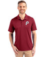 Philadelphia Phillies Cooperstown Cutter & Buck Prospect Eco Textured Stretch Recycled Mens Short Sleeve Polo Chutney Front