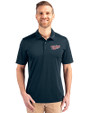 Minnesota Twins Cooperstown Cutter & Buck Prospect Eco Textured Stretch Recycled Mens Short Sleeve Polo Navy Blue Front