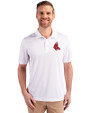 Boston Red Sox Cooperstown Cutter & Buck Prospect Eco Textured Stretch Recycled Mens Short Sleeve Polo White Front