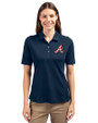 Atlanta Braves Cooperstown Cutter & Buck Virtue Eco Pique Recycled Womens Polo Navy Blue Front