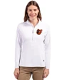 Baltimore Orioles Cooperstown Cutter & Buck Adapt Eco Knit Stretch Recycled Womens Half Zip Pullover White Front