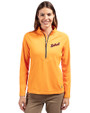 Detroit Tigers Cooperstown Cutter & Buck Adapt Eco Knit Stretch Recycled Womens Half Zip Pullover Orange Burst Front