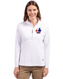 Montreal Expos Cooperstown Cutter & Buck Adapt Eco Knit Stretch Recycled Womens Half Zip Pullover White Front