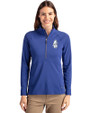 Chicago Cubs Cooperstown Cutter & Buck Adapt Eco Knit Stretch Recycled Womens Half Zip Pullover Tour Blue Front