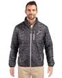 Cincinnati Reds Cooperstown Cutter & Buck Rainier PrimaLoft® Mens Eco Insulated Full Zip Printed Puffer Jacket Black Front