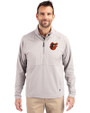Baltimore Orioles Cooperstown Cutter & Buck Adapt Eco Knit Hybrid Recycled Mens Quarter Zip Polished Medium Gray Front