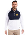 Seattle Mariners Cooperstown Cutter & Buck Adapt Eco Knit Hybrid Recycled Mens Quarter Zip White/Navy Blue Front