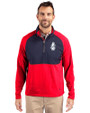 Chicago Cubs Cooperstown Cutter & Buck Adapt Eco Knit Hybrid Recycled Mens Quarter Zip Red/Navy Blue Front