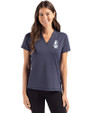Chicago Cubs Cooperstown Cutter & Buck Forge Eco Heathered Stretch Womens Blade Top Dark Navy Blue Heather Front