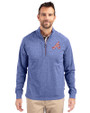 Atlanta Braves Cooperstown Cutter & Buck Adapt Eco Knit Heather Mens Big & Tall Quarter Zip Pullover Tour Blue Heather Front