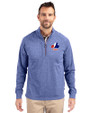 Montreal Expos Cooperstown Cutter & Buck Adapt Eco Knit Heather Mens Big & Tall Quarter Zip Pullover Tour Blue Heather Front