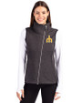 Seattle Mariners Cooperstown Cutter & Buck Mainsail Sweater Knit Womens Asymmetrical Vest Charcoal Heather Front