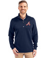Atlanta Braves Cooperstown Cutter & Buck Traverse Stretch Eco Quarter Zip Mens Big and Tall Pullover Liberty Navy Front