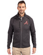 Atlanta Braves Cooperstown Cutter & Buck Mainsail Sweater-Knit Mens Big and Tall Full Zip Jacket Charcoal Heather Front
