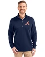 Atlanta Braves Cooperstown Cutter & Buck Traverse Stretch Eco Quarter Zip Mens Pullover Liberty Navy Front