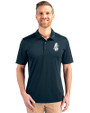 Chicago Cubs Cooperstown Cutter & Buck Prospect Eco Textured Stretch Recycled Mens Big & Tall Polo Navy Blue Front