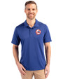 New York Yankees Cooperstown Cutter & Buck Prospect Eco Textured Stretch Recycled Mens Big & Tall Polo Tour Blue Front