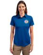 Milwaukee Brewers Cooperstown Cutter & Buck Prospect Eco Textured Stretch Recycled Womens Short Sleeve Polo Tour Blue Front