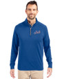 New York Mets Cooperstown Cutter & Buck Adapt Eco Knit Stretch Recycled Mens Big and Tall Quarter Zip Pullover Tour Blue Front