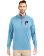 Philadelphia Phillies Cooperstown Cutter & Buck Adapt Eco Knit Stretch Recycled Mens Quarter Zip Pullover Atlas Light Blue Front
