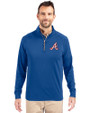 Atlanta Braves Cooperstown Cutter & Buck Adapt Eco Knit Stretch Recycled Mens Quarter Zip Pullover Tour Blue Front