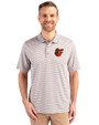 Baltimore Orioles Cooperstown Cutter & Buck Forge Tonal Stripe Stretch Mens Big and Tall Polo Polished Medium Gray Front