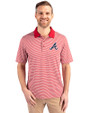 Atlanta Braves Cooperstown Cutter & Buck Forge Tonal Stripe Stretch Mens Big and Tall Polo Cardinal Red Front