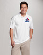 Toronto Blue Jays Cooperstown Cutter & Buck CB Drytec Genre Textured Solid Mens Big and Tall Polo White Front
