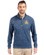 Seattle Mariners Cooperstown Cutter & Buck Traverse Stretch Eco Camo Print Quarter Zip Mens Big and Tall Pullover Navy Blue Front