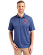 Los Angeles Angels Cooperstown Cutter & Buck Pike Banner Print Stretch Mens Big & Tall Polo Navy Blue Front