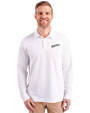 San Diego Padres Cooperstown Cutter & Buck Advantage Eco Tri-Blend Pique Mens Big and Tall Long Sleeve Polo White Front