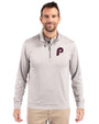 Philadelphia Phillies Cooperstown Cutter & Buck Stealth Heathered Mens Big and Tall  Quarter Zip Pullover Polished Medium Gray Front