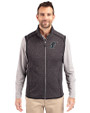 Miami Marlins Cooperstown Cutter & Buck Mainsail Sweater-Knit Mens Big and Tall Full Zip Vest Charcoal Heather Front
