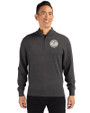 Milwaukee Brewers Cooperstown Cutter & Buck Lakemont Tri-Blend Mens Big and Tall Quarter Zip Pullover Sweater Charcoal Heather Front