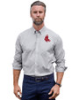 Boston Red Sox Cooperstown Cutter & Buck Stretch Oxford Stripe Mens Big and Tall Long Sleeve Dress Shirt Charcoal Front