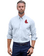 Boston Red Sox Cooperstown Cutter & Buck Stretch Oxford Stripe Mens Big and Tall Long Sleeve Dress Shirt Light Blue Front