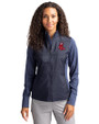 Boston Red Sox Cooperstown Cutter & Buck Stealth Hybrid Quilted Womens Full Zip Windbreaker Jacket Liberty Navy Front
