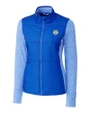 Milwaukee Brewers Cooperstown Cutter & Buck Stealth Hybrid Quilted Womens Full Zip Windbreaker Jacket Chelan Blue Mannequin