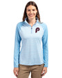 Philadelphia Phillies Cooperstown Cutter & Buck Forge Tonal Stripe Stretch Half Zip Womens Top Atlas Light Blue Front