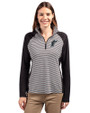 Miami Marlins Cooperstown Cutter & Buck Forge Tonal Stripe Stretch Half Zip Womens Top Black Front